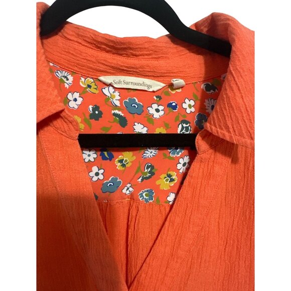 Soft Surroundings Womens Orange Tunic Top W/Button Accents & Floral Lining - Siz - Picture 3 of 8